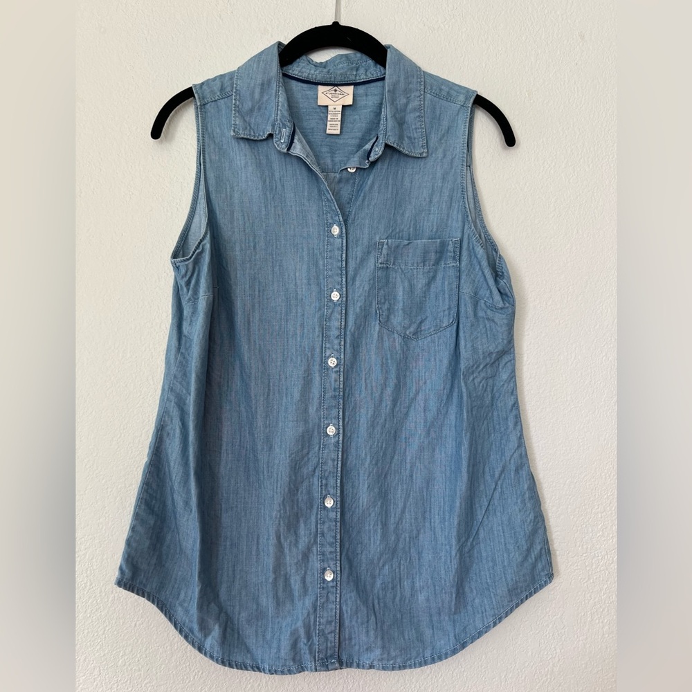 Denim Sleeveless Button-Up Top